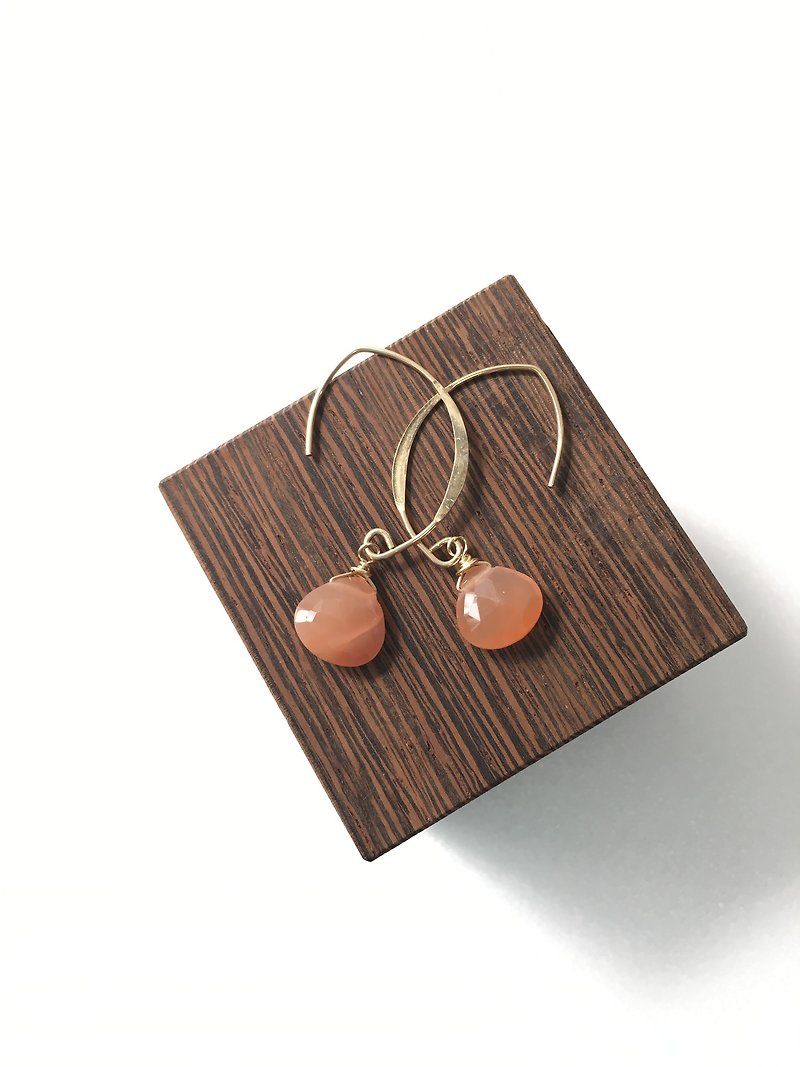 Orange moon stone Hook-earring 14kgf, Clip-earring Surgical Steel - 耳环/耳夹 - 半宝石 橘色