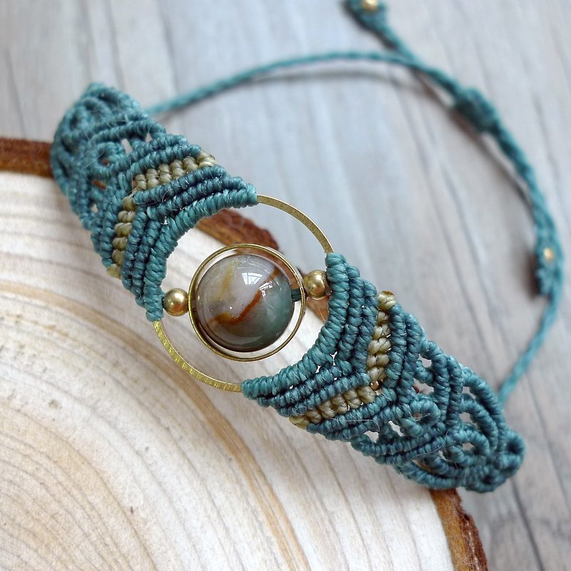 Misssheep-H36-南美蜡线编织印度玛瑙黄铜珠手环 - 手链/手环 - 其他材质 咖啡色