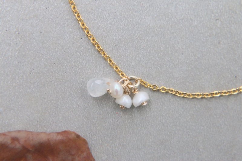 月光石 珍珠 纯银 镀金 手链 1062 雪 - 手链/手环 - 宝石 白色