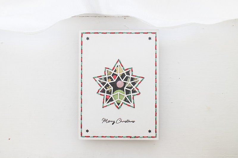 璀璨星光－白色版－手缝夹心卡－雷雕 手工卡片－圣诞节