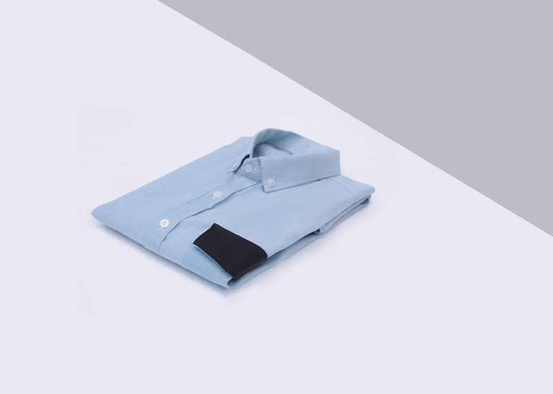 Denim shirt with leather pocket - 男装衬衫 - 棉．麻 蓝色