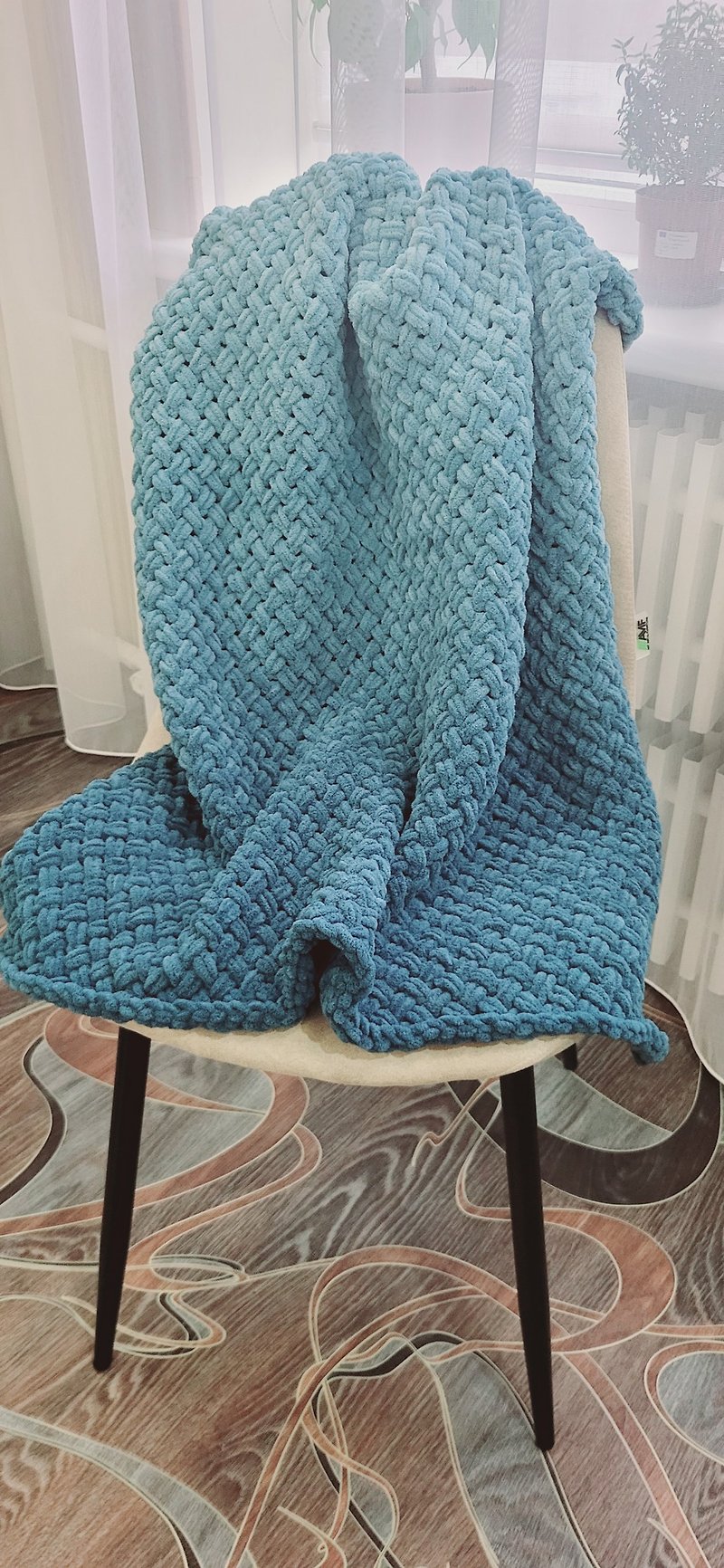 knitted handmade blanket (plaid) ombre mint color, size 85x85 - 被子/毛毯 - 聚酯纤维 