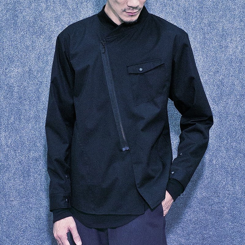 Ansel / 进化型斜拉链衬衫外套 *M号 - 男装衬衫 - 聚酯纤维 黑色