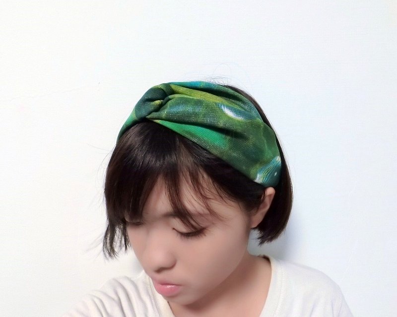 绿色星球交叉款发带 hairband *SK* - 发带/发箍 - 棉．麻 绿色