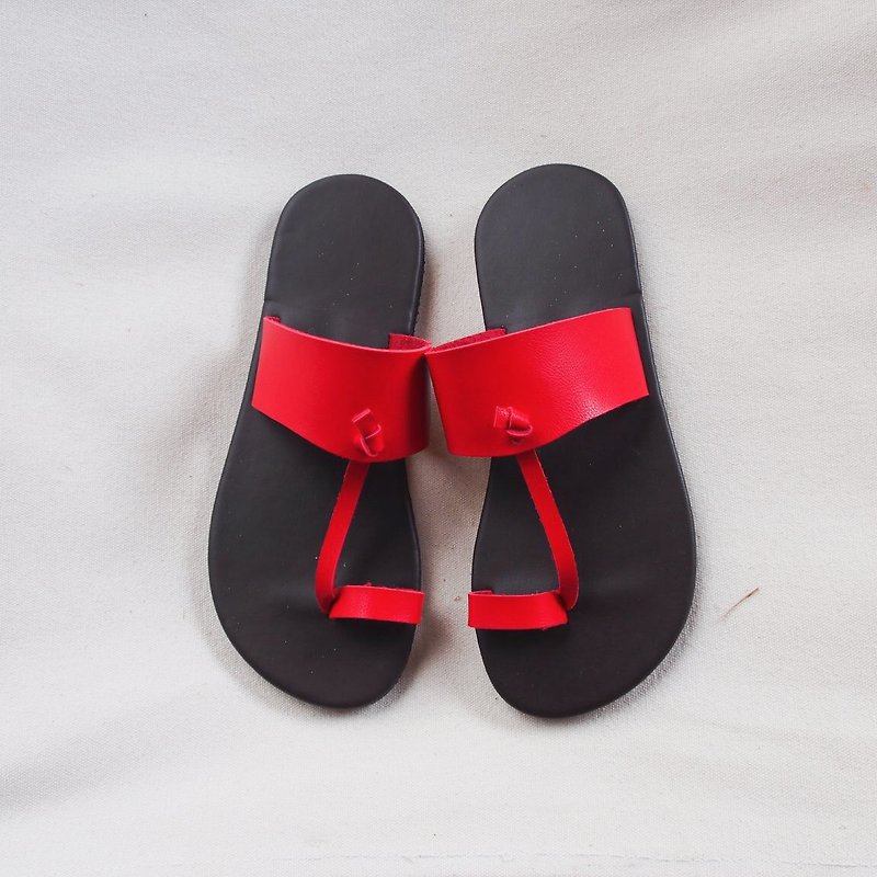 人造皮革 女款皮鞋 红色 - Minimal shoe Red Sandal Red Leather Slip On Sandal Vintage Style Shoe