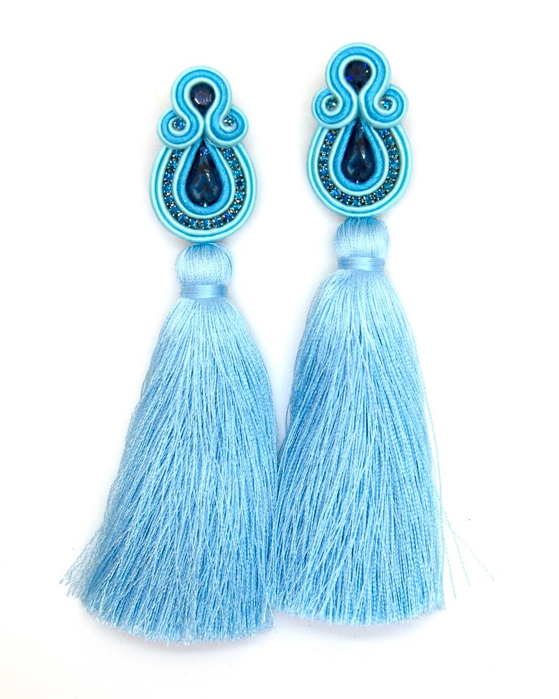 Earrings Long tassel earrings in turquoise colorChristmas Gift Wrapping - 耳环/耳夹 - 其他材质 蓝色