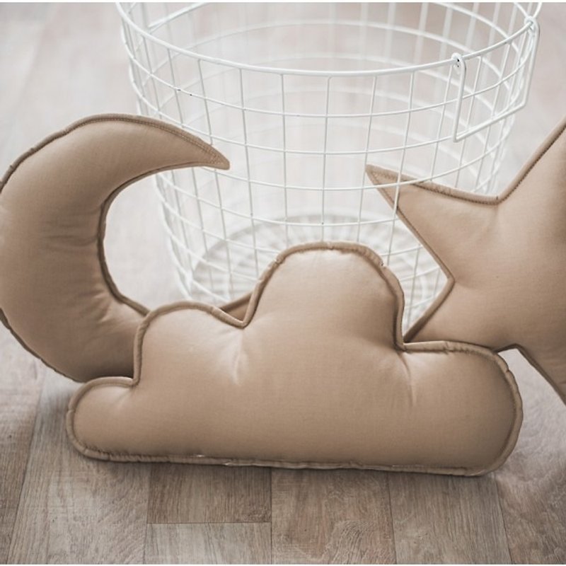 Set of 3! Cappuccino pillow set cloud star moon shaped pillow, nursery room decor, kids cushion - 围嘴/口水巾 - 棉．麻 咖啡色