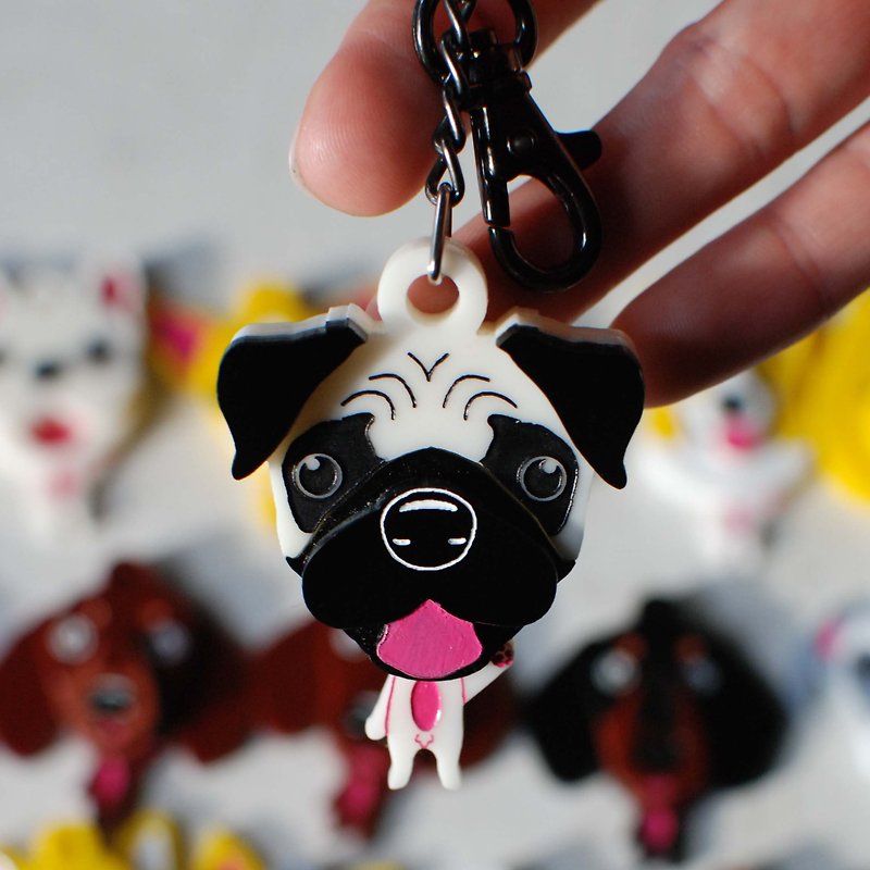 巴哥犬/钥匙圈/挂饰 - 钥匙链/钥匙包 - 压克力 黑色