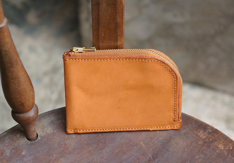 L型拉链零钱包 zip wallet 顶级牛皮 简约 可定制化刻字 - 皮夹/钱包 - 真皮 橘色