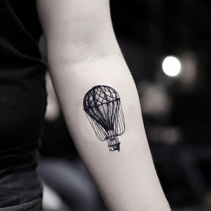 OhMyTat 热气球 Hot Air Balloon 刺青图案纹身贴纸 (2 张) - 纹身贴 - 纸 黑色