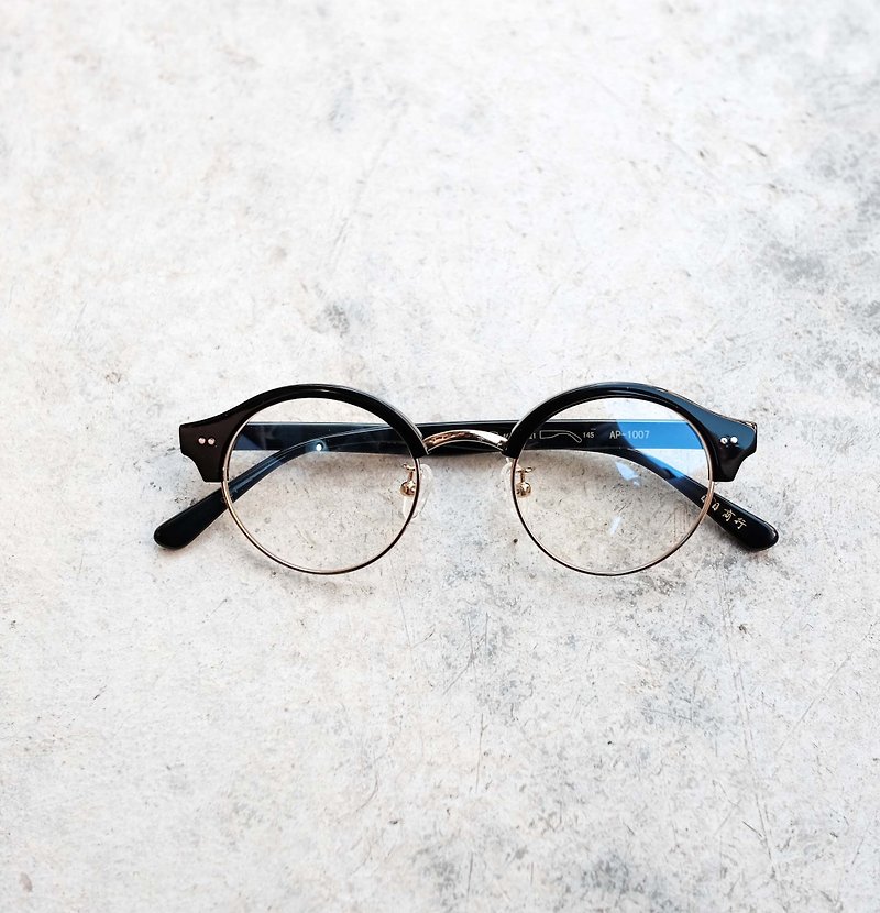 【目目商行】韩国复古小圆框 眉框 百搭黑金 - 眼镜/眼镜框 - 其他材质 黑色