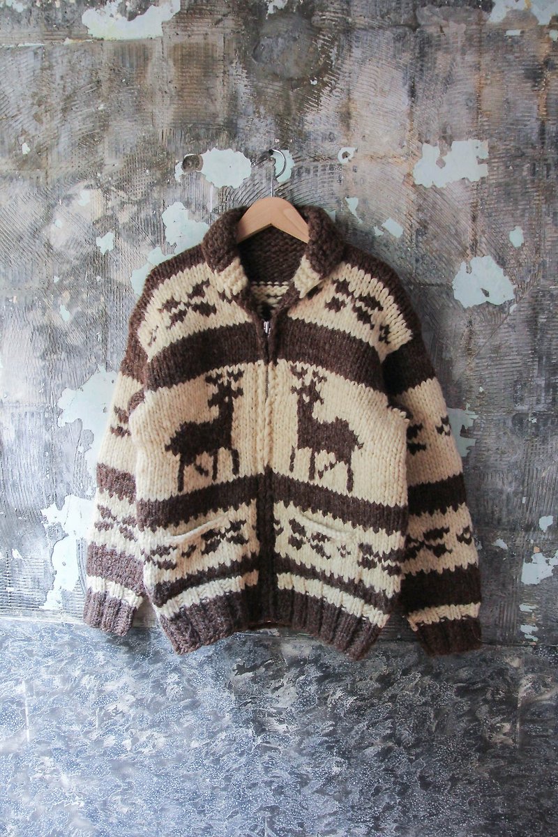 袅袅百货公司-Vintage 翻领鹿图案设计加拿大考津毛衣外套 复古着 - 女装休闲/机能外套 - 羊毛 
