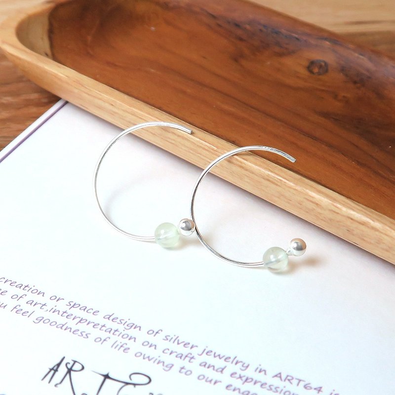 葡萄石 新月耳环(小)-925纯银天然石耳针 - 耳环/耳夹 - 纯银 绿色