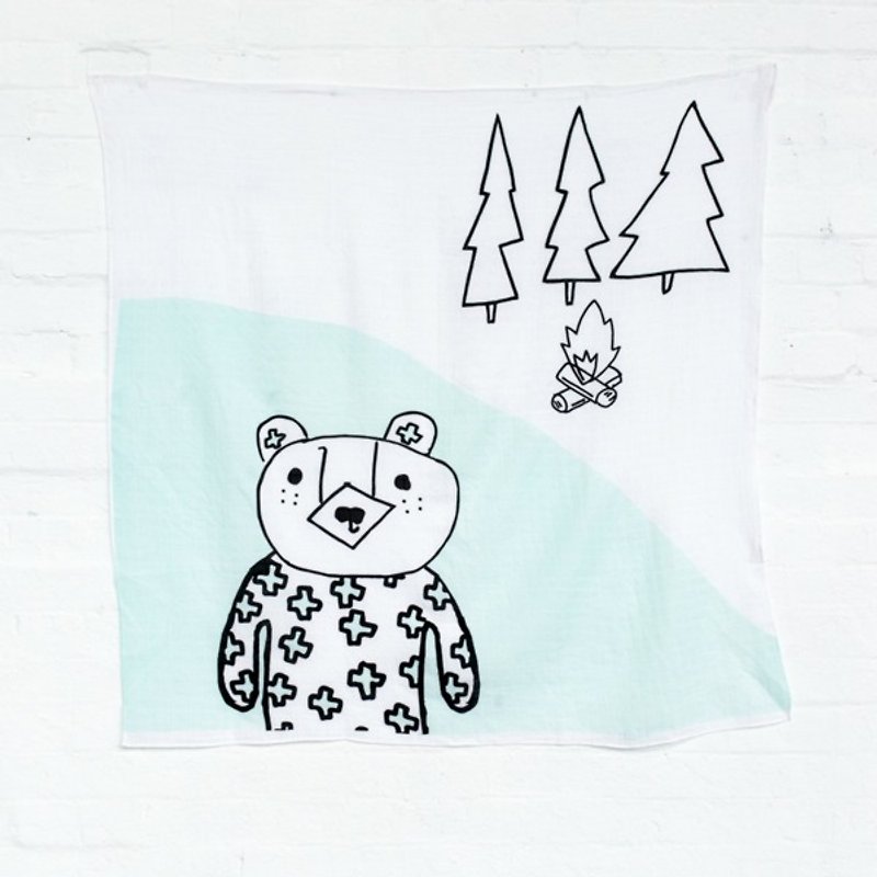 有机棉包巾 – 比利小熊 - 围嘴/口水巾 - 棉．麻 绿色