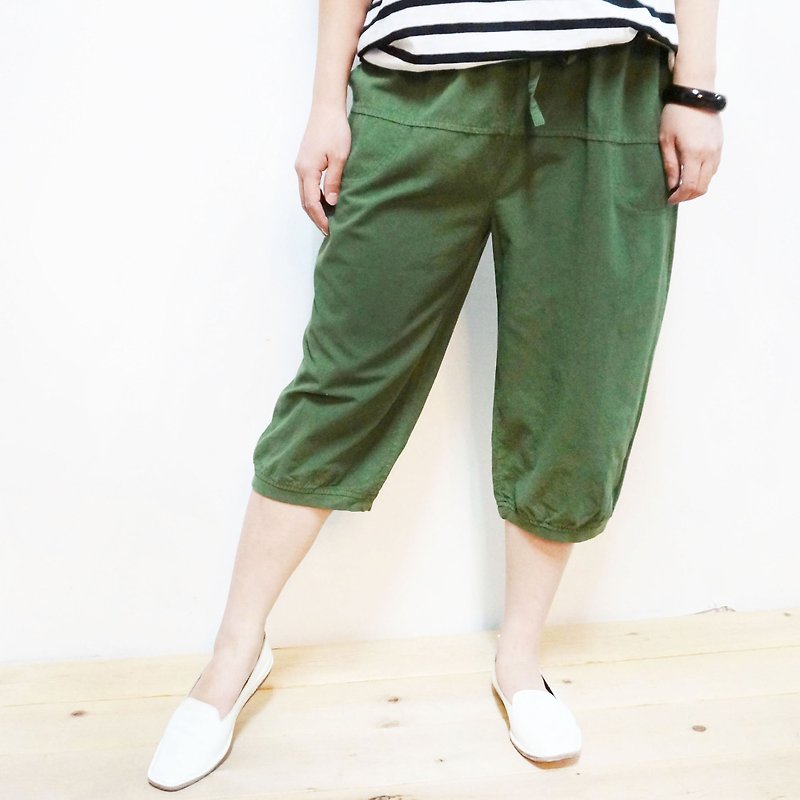 纯棉休闲6分裤/绿色 - 女装长裤 - 棉．麻 绿色