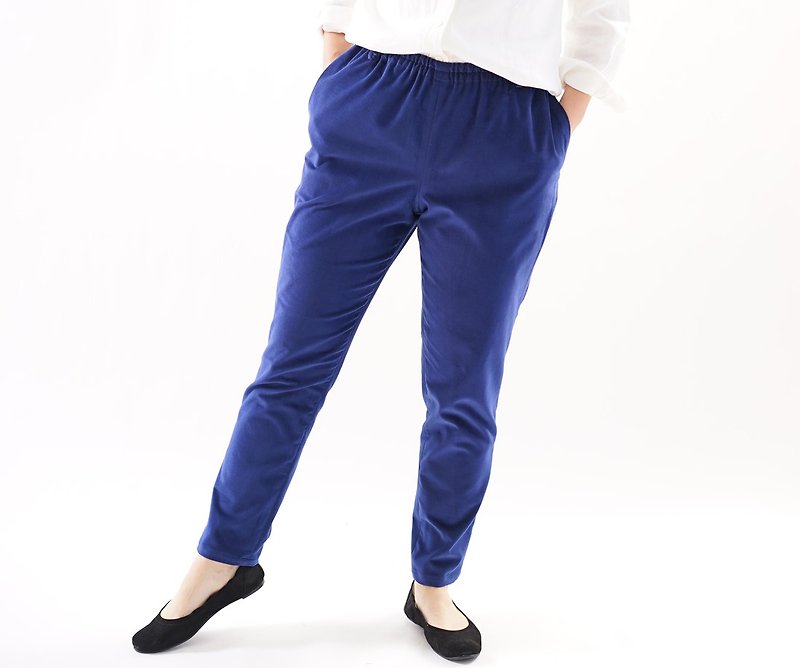 Velveteen Joppers pants · waist rubber · belt loop · with pocket / blue/ bo1-25 - 女装长裤 - 其他材质 蓝色