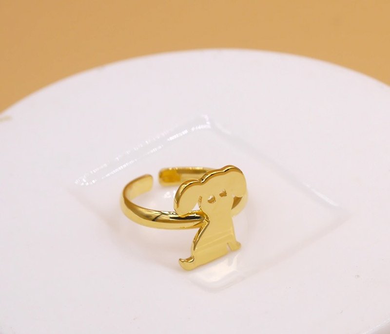 Handmade Little Dog No.2 - 18K Gold plated on brass, Tiny ring, Animal Jewelry,birthday gifts - 戒指 - 其他金属 金色