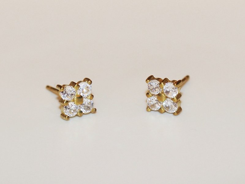 复制 小方形锆石黄铜耳环 - 耳环/耳夹 - 宝石 白色