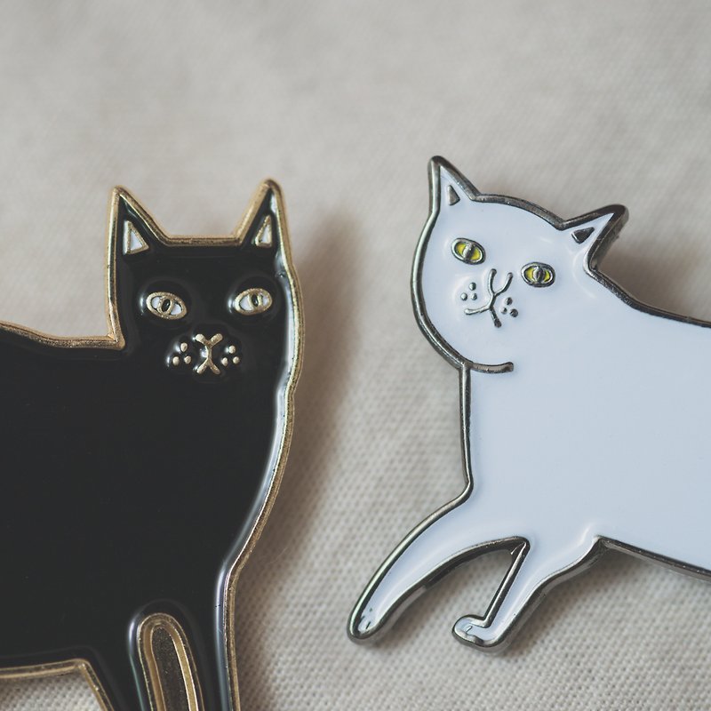 黑猫白猫组合别针 - 胸针 - 其他金属 