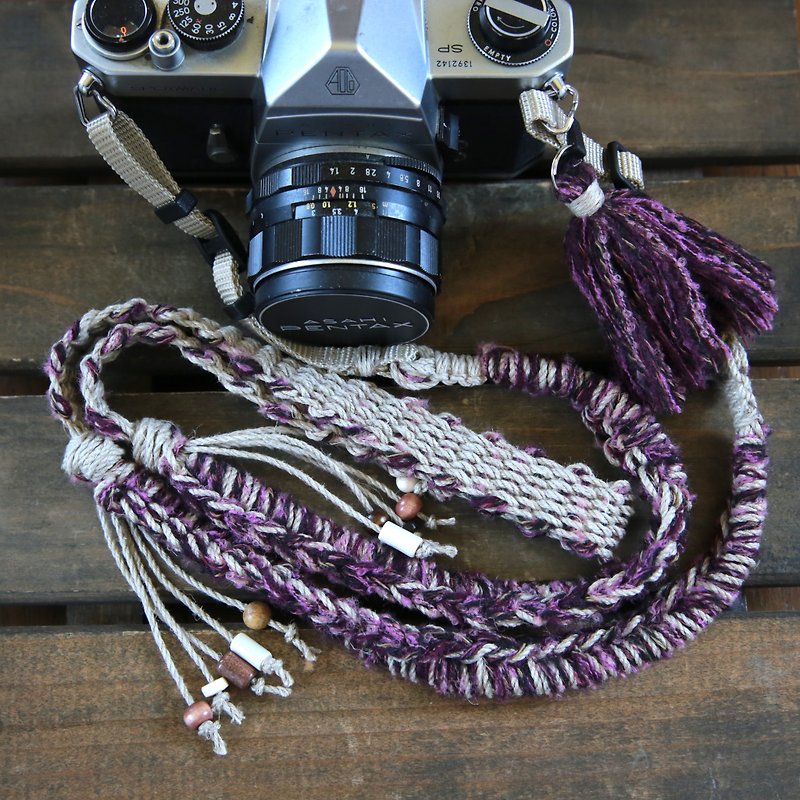 手紡ぎニットの麻紐カメラストラップ-紫系/ベルト - 相机背带/脚架 - 棉．麻 紫色
