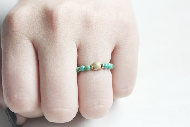 Turquoise土耳其石经典天然石弹性戒指 - 戒指 - 宝石 绿色