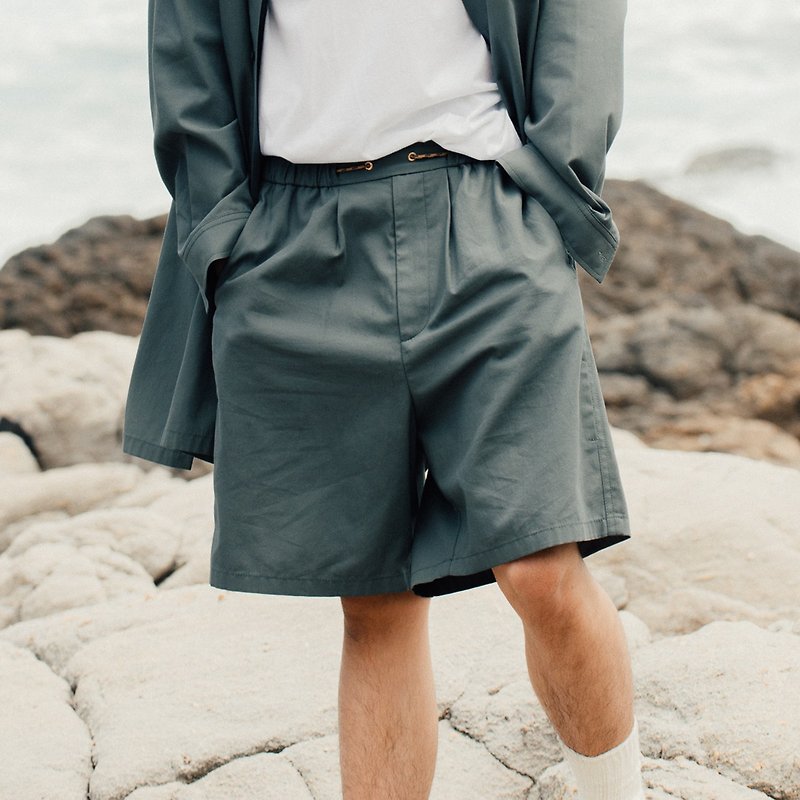 呼吸透气短裤 (鲨鱼腮出风设计) - 男士短裤 - 棉．麻 绿色