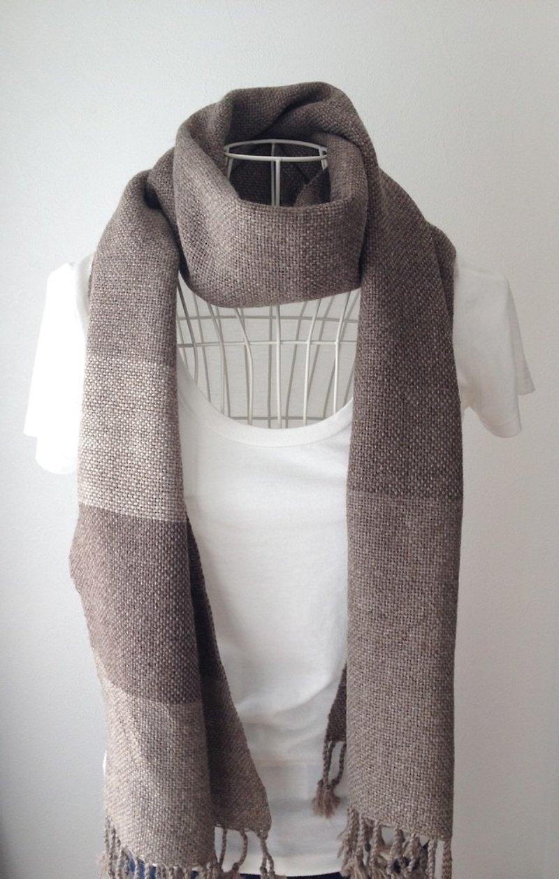 【ウール：秋冬】男女兼用：手織りマフラー "Brown 6" - 丝巾 - 羊毛 咖啡色