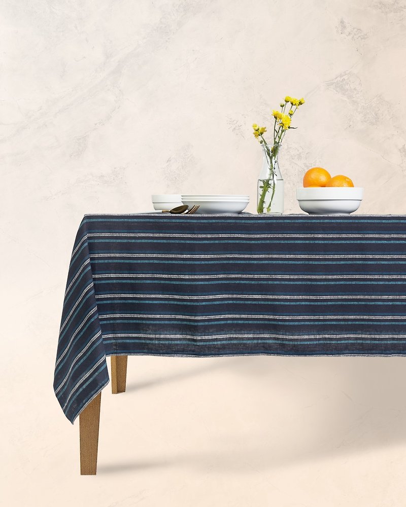 Han&Co. Table Cloth – Linen Stripe HCTBC09 桌布 - 餐桌/书桌 - 棉．麻 蓝色