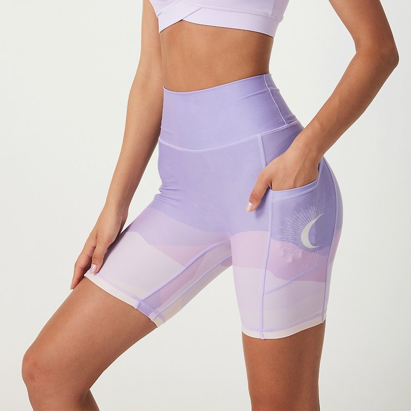 SILVERWIND旅途系列 紫色月亮印花高腰运动健身骑行瑜伽裤四分 - 女装运动裤 - 环保材料 紫色