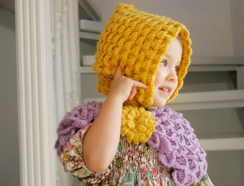 柔软羊毛制婴儿帽子 复古风婴儿帽子 黄色帽子 - 婴儿帽/发带 - 羊毛 黄色