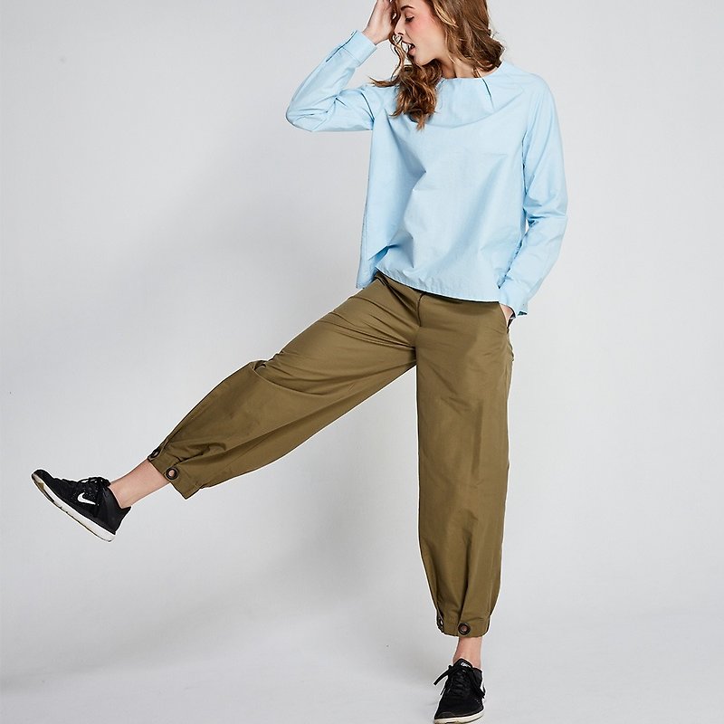 军绿缩口长裤(FIT1701PT02GN) - 女装长裤 - 棉．麻 透明