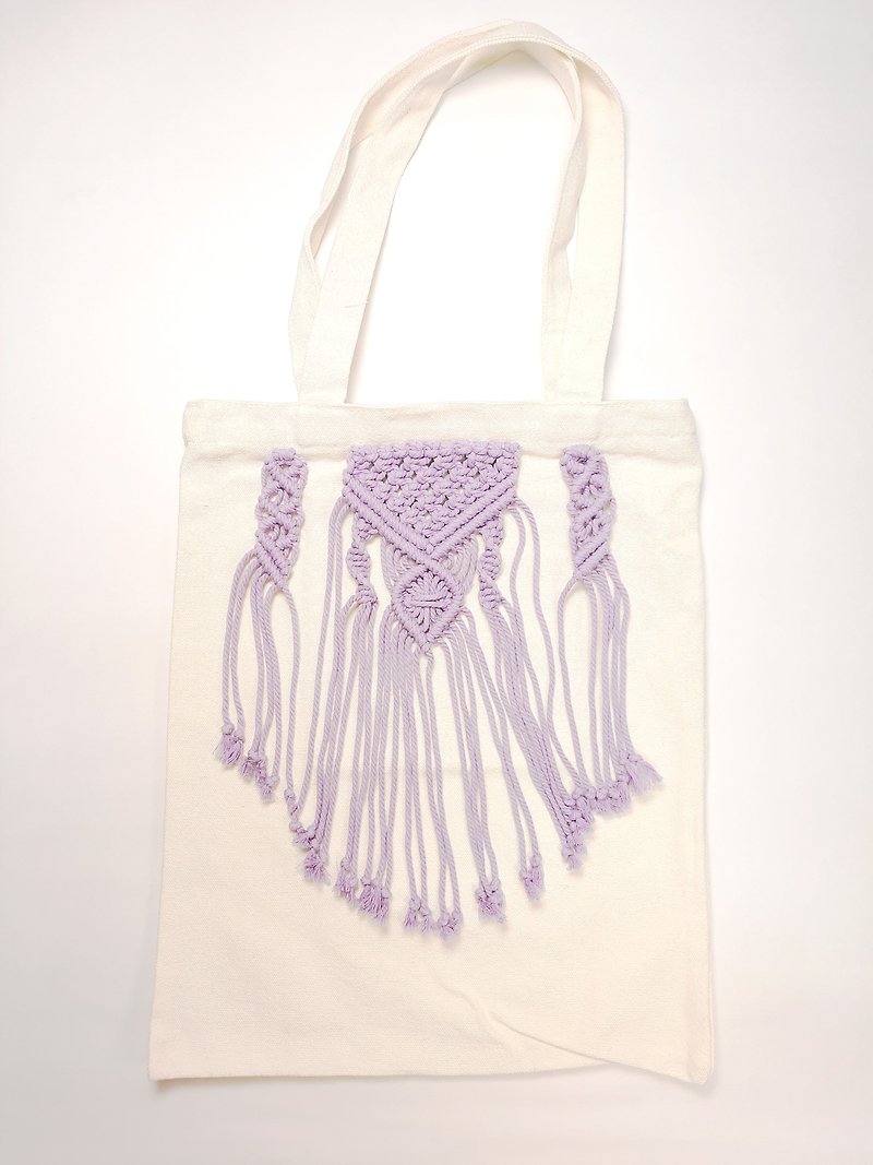 Macram 手编绵绳托特帆布袋 - 紫色 - 手提包/手提袋 - 棉．麻 