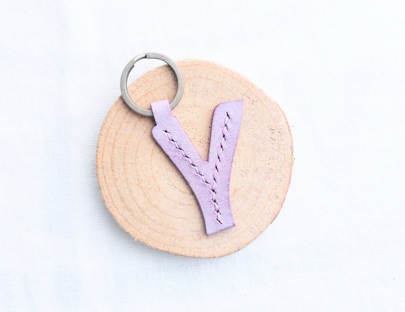头文字Y字母锁匙扣—白蜡皮组 好好缝 皮革材料包 钥匙圈 意大利 - 皮件 - 真皮 紫色