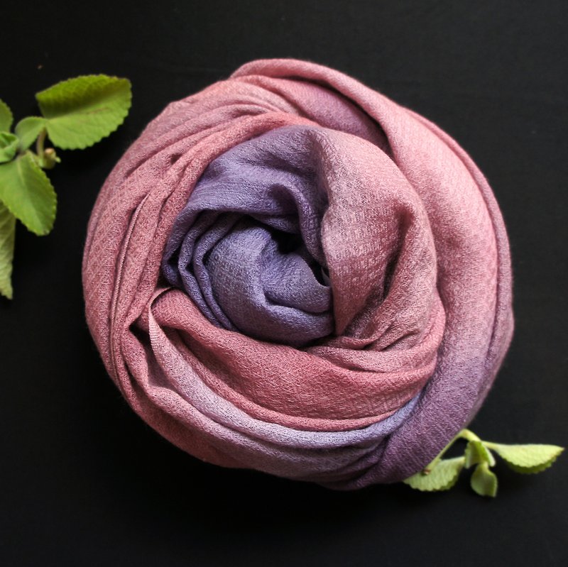 植物染纯羊毛双色围巾/披肩 - 丝巾 - 羊毛 紫色