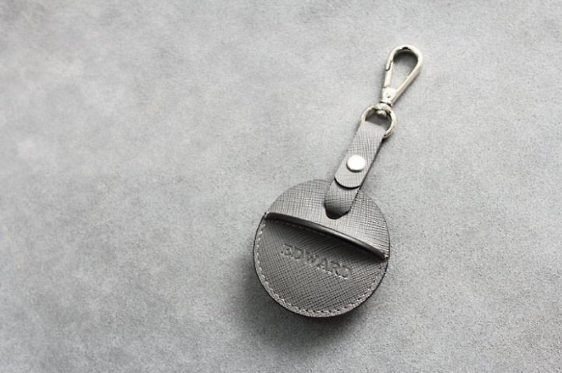 KAKU皮革设计 gogoro钥匙皮套 活动钩环款式 灰色十字纹 - 钥匙链/钥匙包 - 真皮 