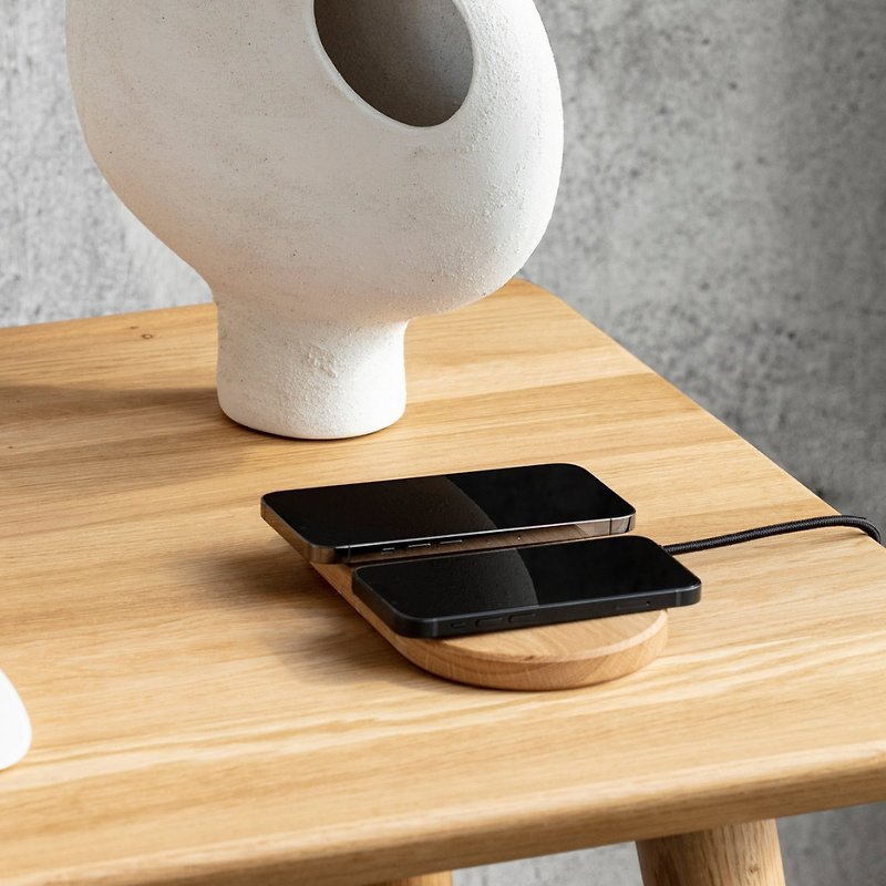 二合一无线充电器iPhone实木无线充电器QI无线充电盘生日礼物 - 充电宝/传输线 - 木头 咖啡色