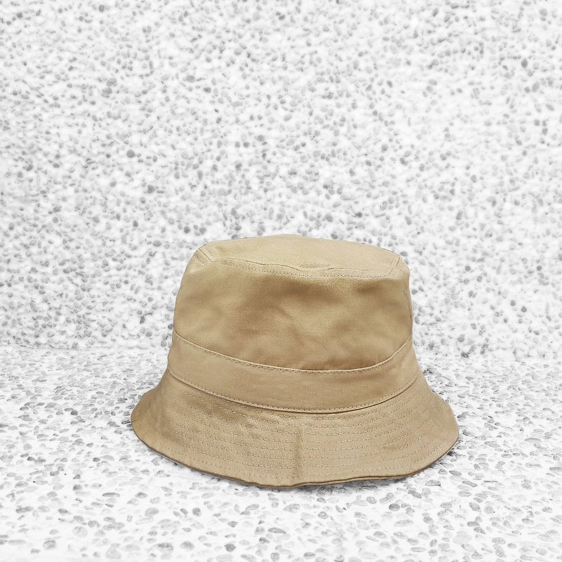 极简约纯棉双面手工平顶渔夫帽 - 奶茶色 卡其色 - 帽子 - 棉．麻 咖啡色