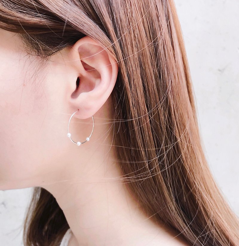 珍珠星斗 925纯银 手工耳环 - 耳环/耳夹 - 其他金属 白色