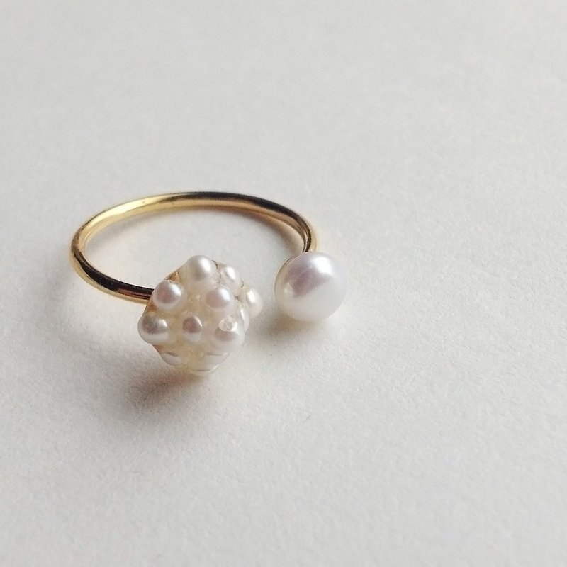 淡水ケシパール×ビンテージパール　フォークリング - 戒指 - 宝石 白色