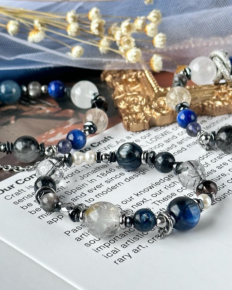 海洋珍珠宝 海族精灵水晶设计手串 - 蓝晶石、黑发晶、闪灵钻 - 手链/手环 - 水晶 蓝色
