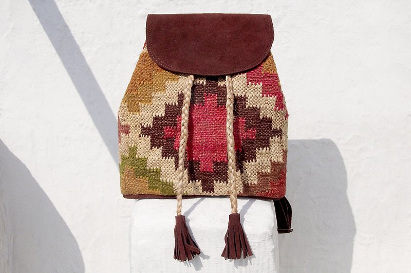 麂皮后背包/摩洛哥地毯风后背包/波西米亚民族拼接后背包-boho - 后背包/双肩包 - 真皮 多色