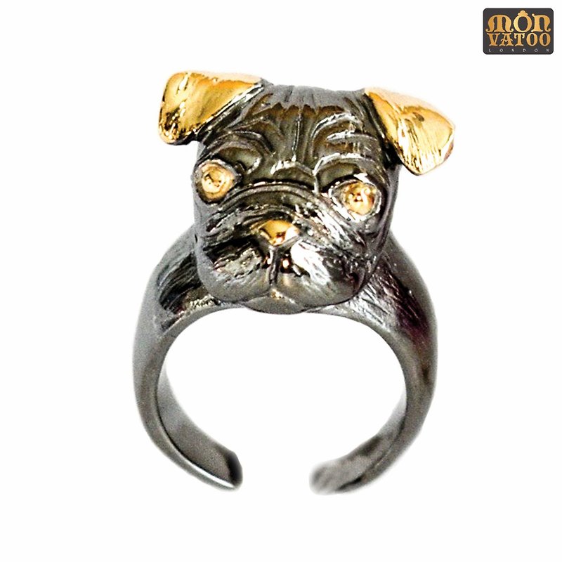 Gloomy Gold Pug Ring - 戒指 - 其他材质 黑色