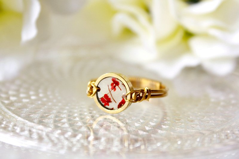 手作 植物戒指 水晶花戒指 树脂饰品 新娘 伴娘礼品 闺蜜饰品 - 戒指 - 植物．花 红色