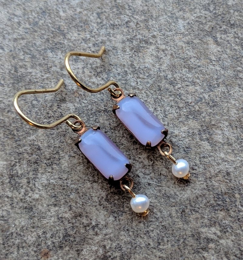 雾紫玻璃珍珠耳环 - 耳环/耳夹 - 玻璃 紫色