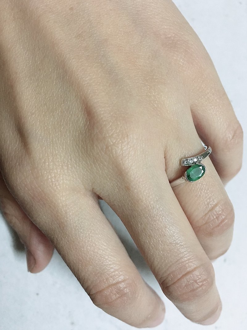 切面 祖母绿 锆石 戒指 印度制 手工制 925纯银 - 戒指 - 宝石 