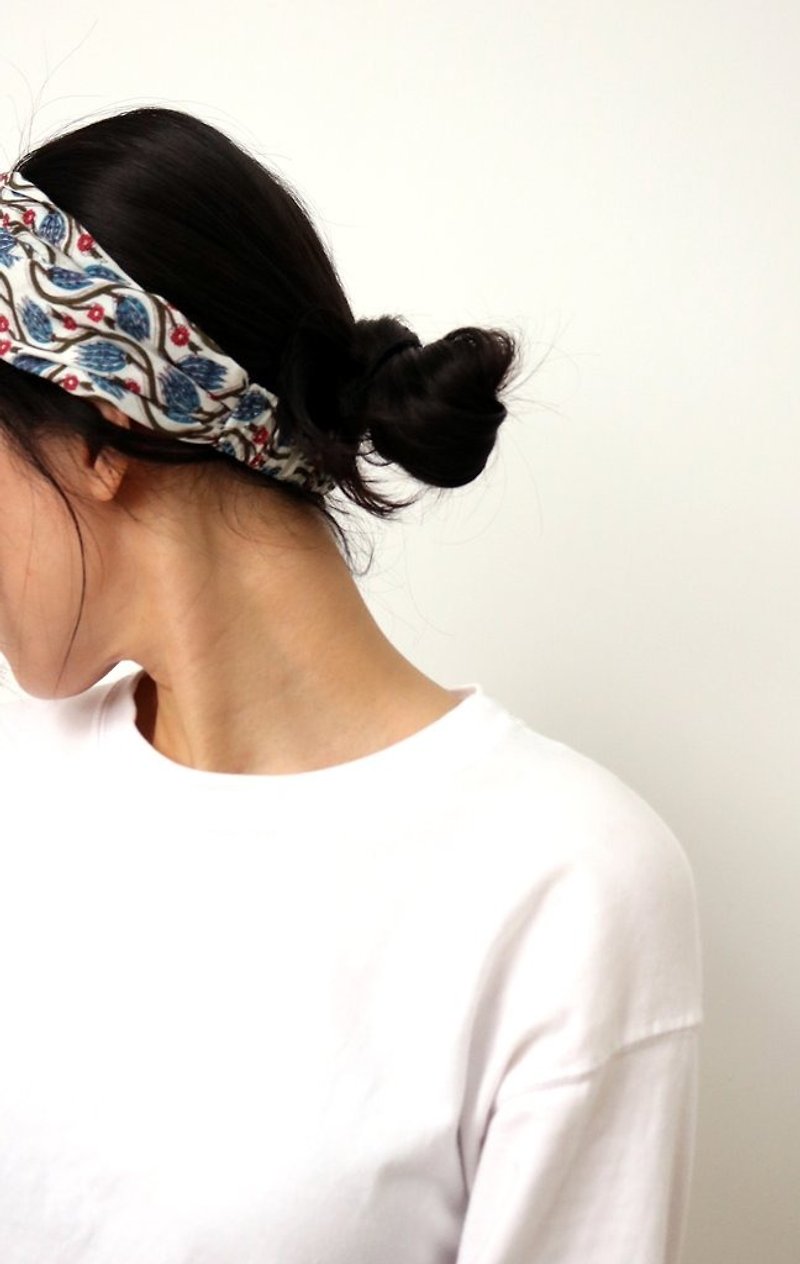 Jaipur Headband 印度进口雕印棉交叉发带 - 发饰 - 棉．麻 白色