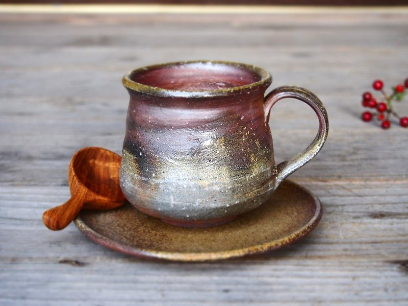 備前 コーヒーカップとソーサーのセット(中)　c6-022 - 咖啡杯/马克杯 - 陶 咖啡色