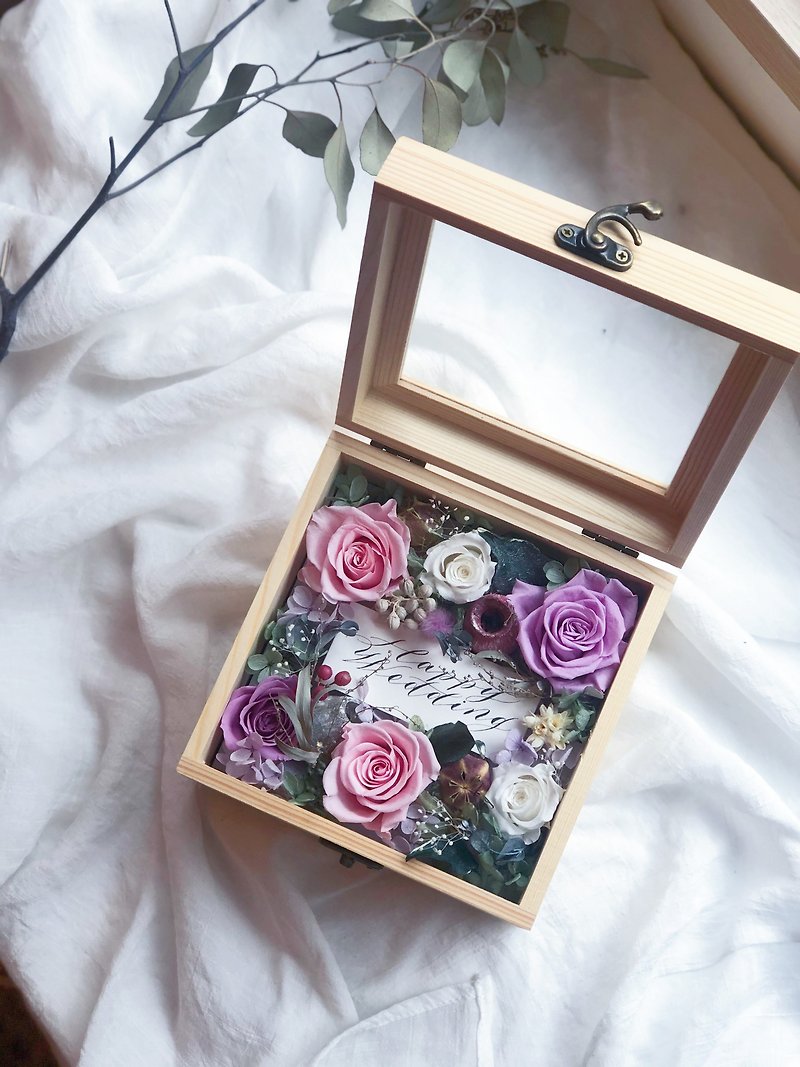 永生花玻璃木盒  定制 名字 玫瑰 花盒 永生花 情人节 - 干燥花/捧花 - 其他材质 