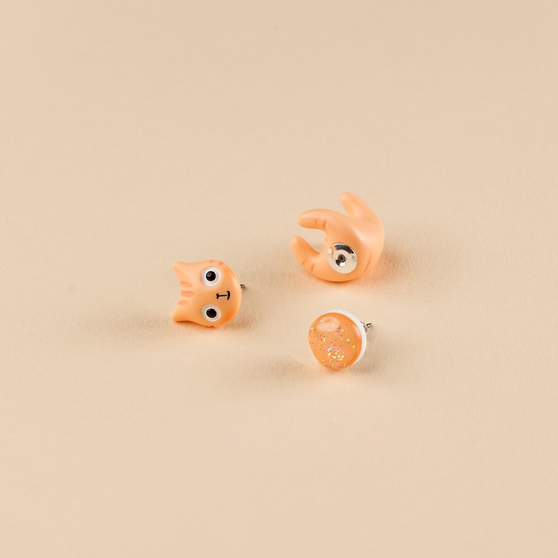 Peach Polymer Clay Earrings -  Spring Cat Earrings - 耳环/耳夹 - 粘土 多色