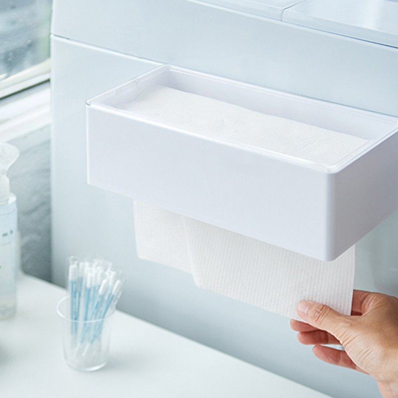 日本 ISETO 日制磁吸壁挂/桌上两用宽形下降式沉盖面纸盒 - 纸巾盒 - 塑料 白色